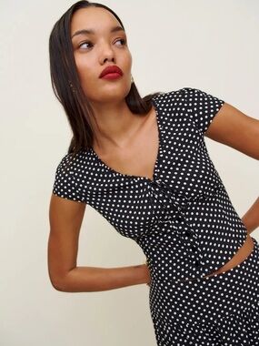 Reformation Dorothea Top in Caviar Dot